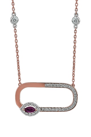 18kt White Finish Diamond & Ruby Stone Pendant by ZEN DIAMOND