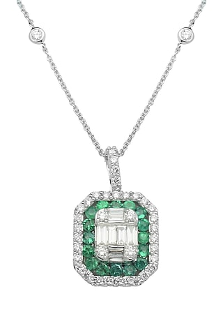 18kt White Finish Green Emerald Pendant by ZEN DIAMOND
