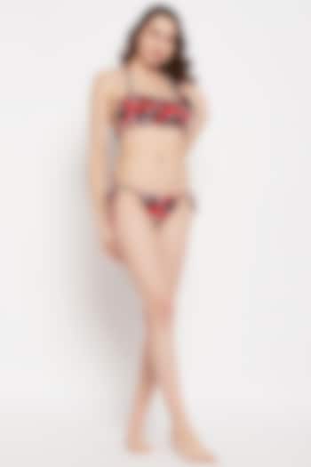 Black & Red Moss Printed Bikini Set by Zerokaata