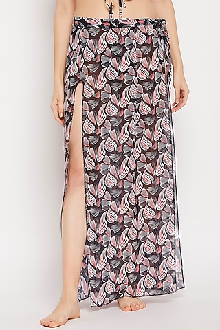 Black Georgette Printed Wrap-Around Sarong by Zerokaata