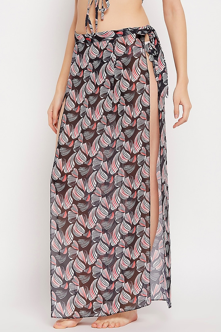 Black Georgette Printed Wrap-Around Sarong by Zerokaata at Pernia's Pop Up Shop