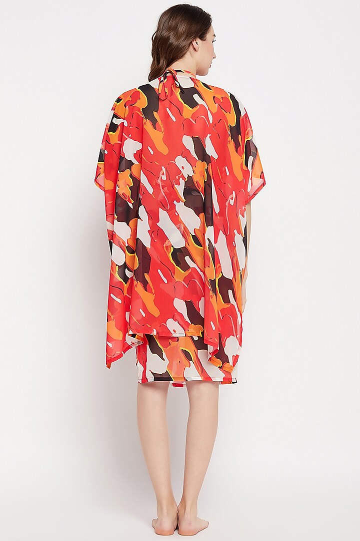 Red Georgette Printed Cover-Up Dress by Zerokaata at Pernia's Pop Up Shop