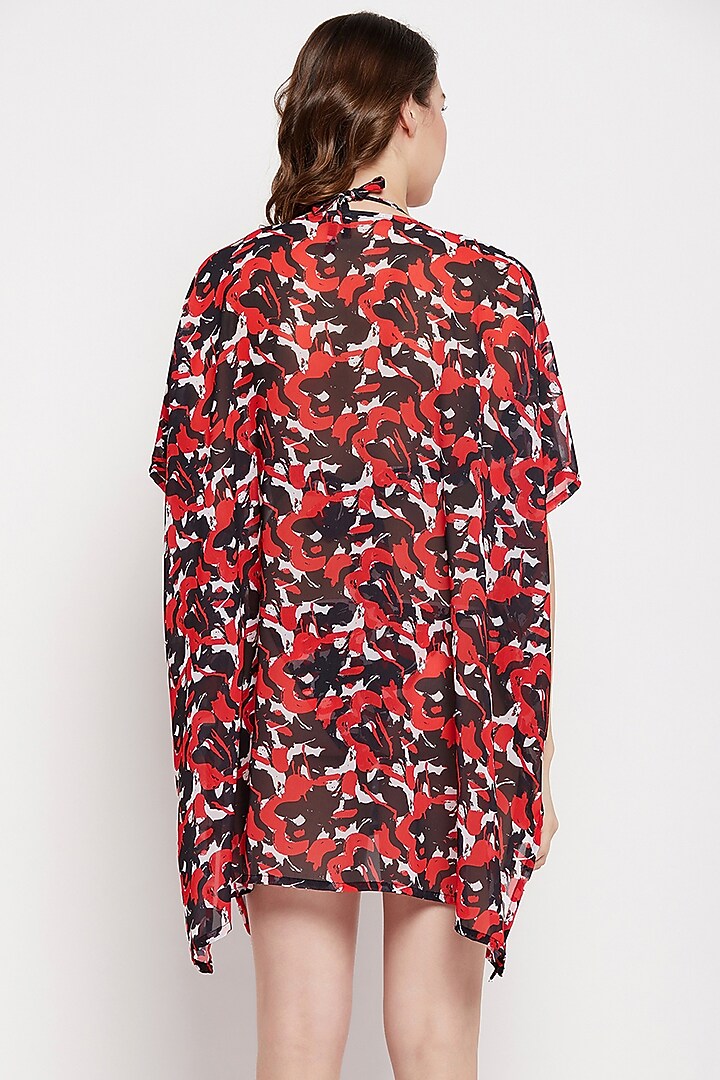 Red & Black Georgette Printed Cover-Up Dress by Zerokaata at Pernia's Pop Up Shop