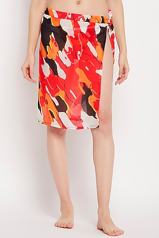 Red Georgette Printed Wrap-Around Sarong by Zerokaata