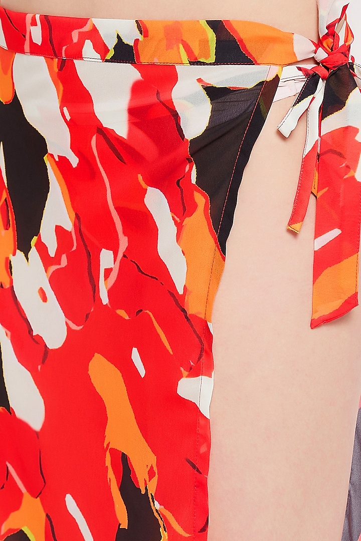 Red Georgette Printed Wrap-Around Sarong by Zerokaata at Pernia's Pop Up Shop