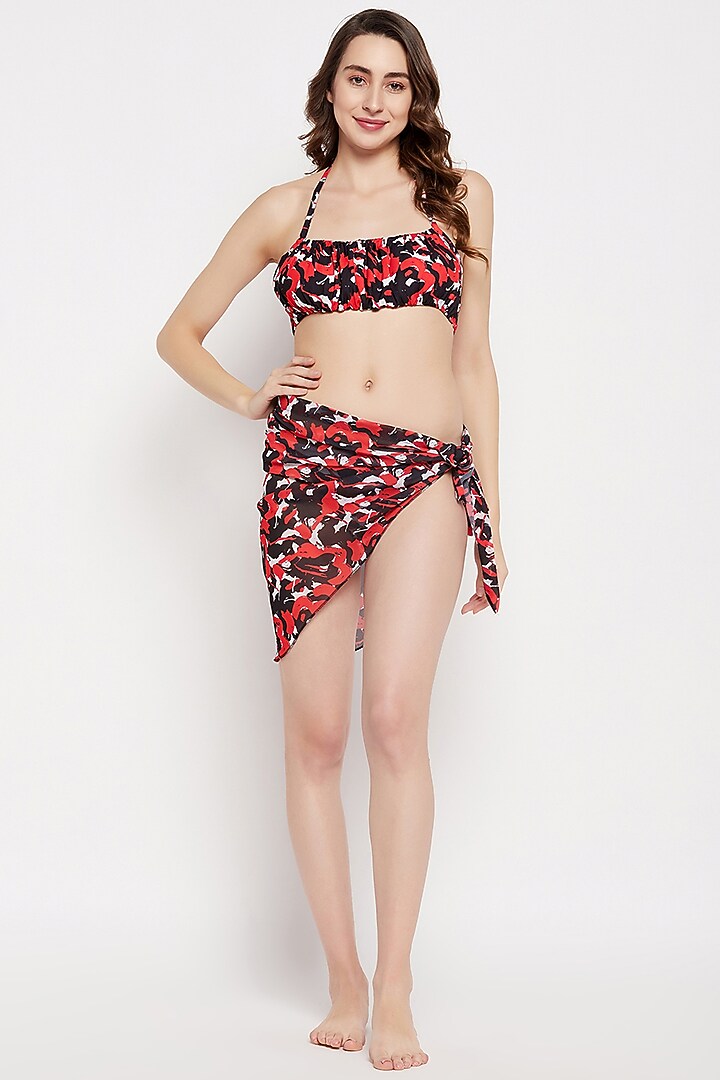 Red Georgette Printed Wrap-Around Sarong by Zerokaata at Pernia's Pop Up Shop