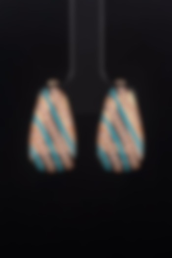 18kt Rose Gold Finish Diamond Turquoise Enameled Hoop Earrings by Zewar By Valchandson jewellers at Pernia's Pop Up Shop