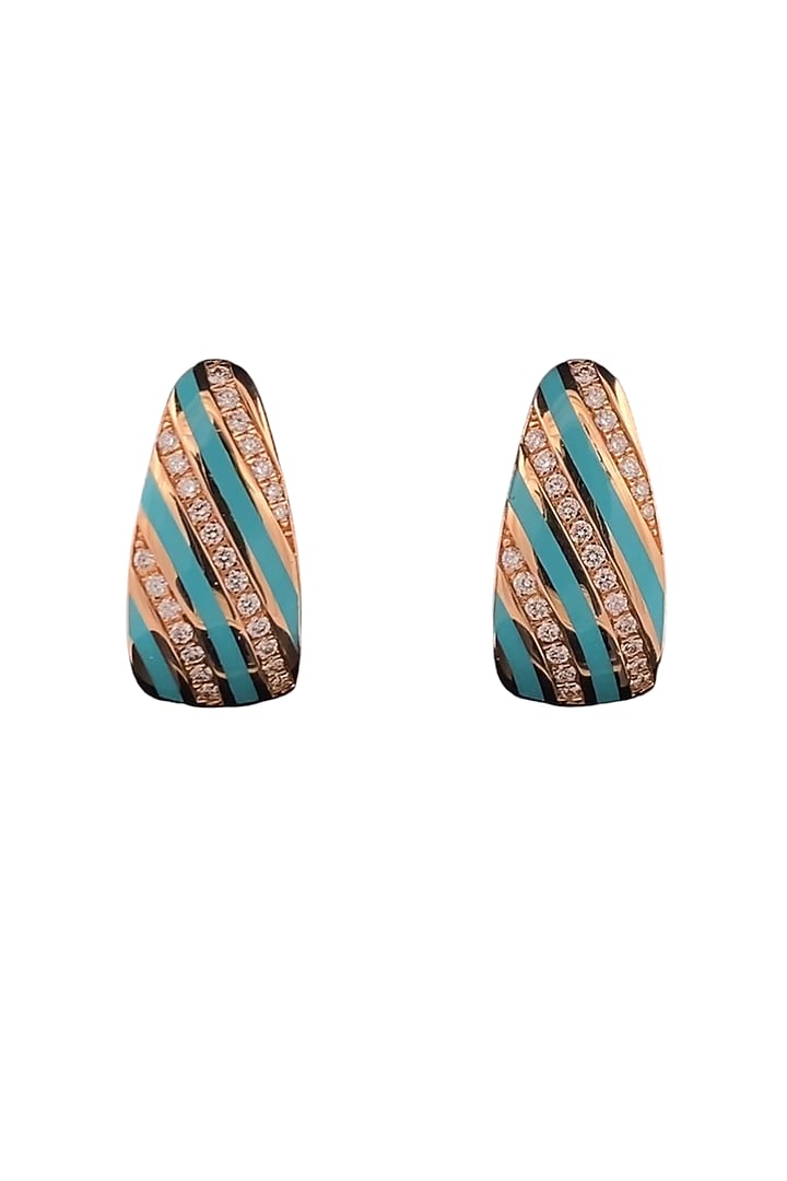 18kt Rose Gold Finish Diamond Turquoise Enameled Hoop Earrings by Zewar By Valchandson jewellers at Pernia's Pop Up Shop