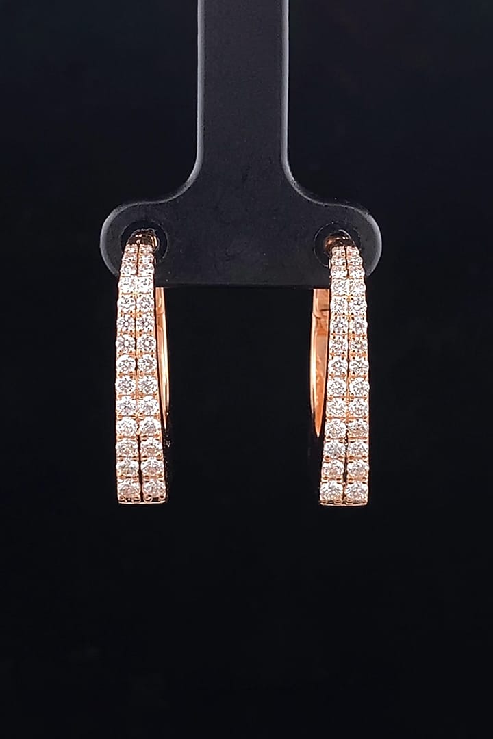 18kt Rose Gold Finish Brilliant-Cut Diamond Hoop Earrings by Zewar By Valchandson jewellers at Pernia's Pop Up Shop