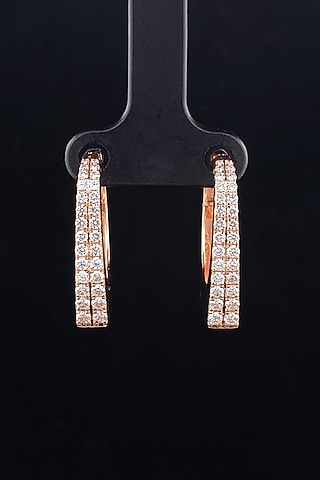18kt Rose Gold Finish Brilliant-Cut Diamond Hoop Earrings by Zewar By Valchandson jewellers