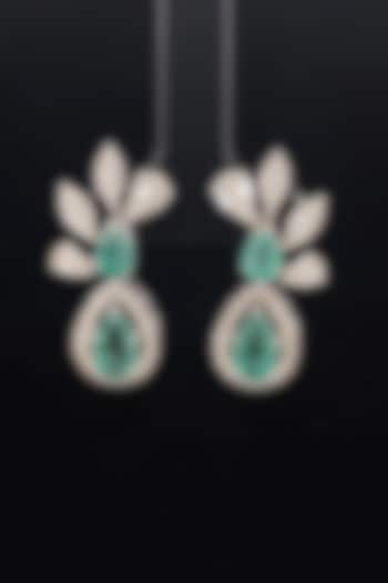 18kt White Gold Finish Diamond & Pearl Drop Stud Earrings by Zewar By Valchandson jewellers at Pernia's Pop Up Shop