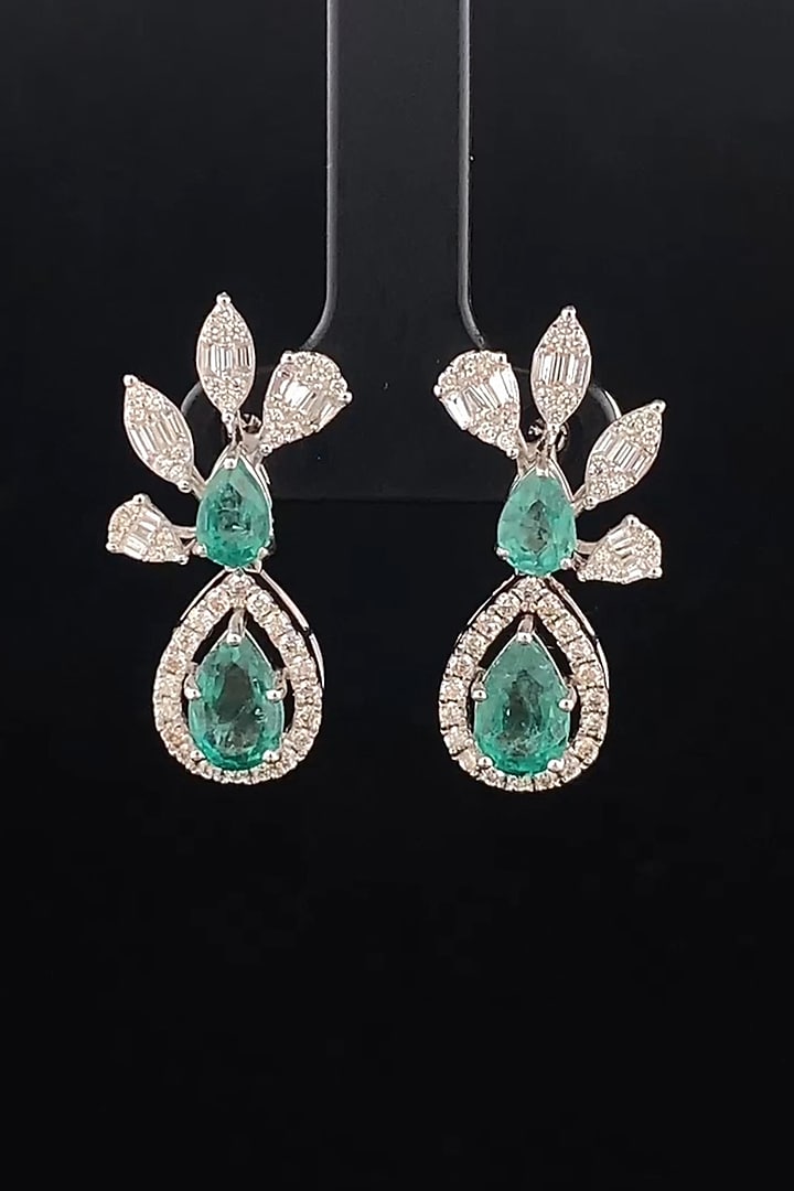 18kt White Gold Finish Diamond & Pearl Drop Stud Earrings by Zewar By Valchandson jewellers at Pernia's Pop Up Shop