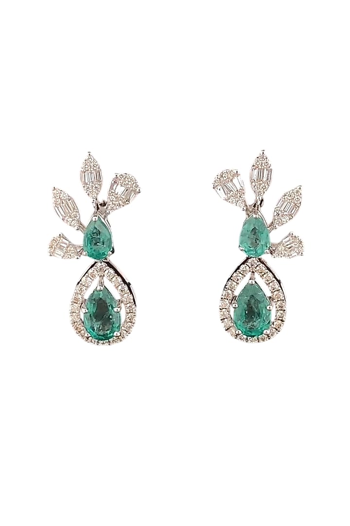18kt White Gold Finish Diamond & Pearl Drop Stud Earrings by Zewar By Valchandson jewellers at Pernia's Pop Up Shop