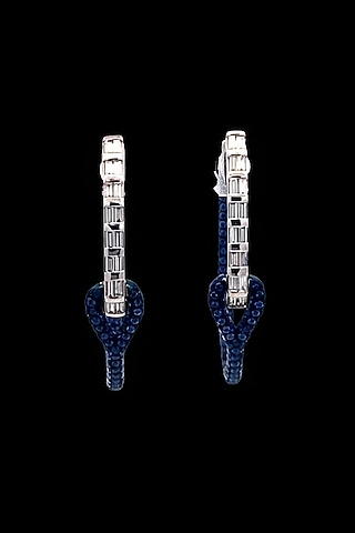 18kt White Gold Finish Diamond & Sapphire Hoop Earrings by Zewar By Valchandson jewellers
