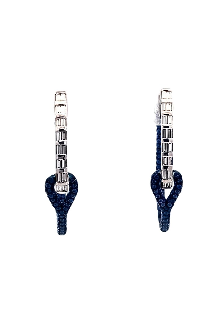 18kt White Gold Finish Diamond & Sapphire Hoop Earrings by Zewar By Valchandson jewellers at Pernia's Pop Up Shop