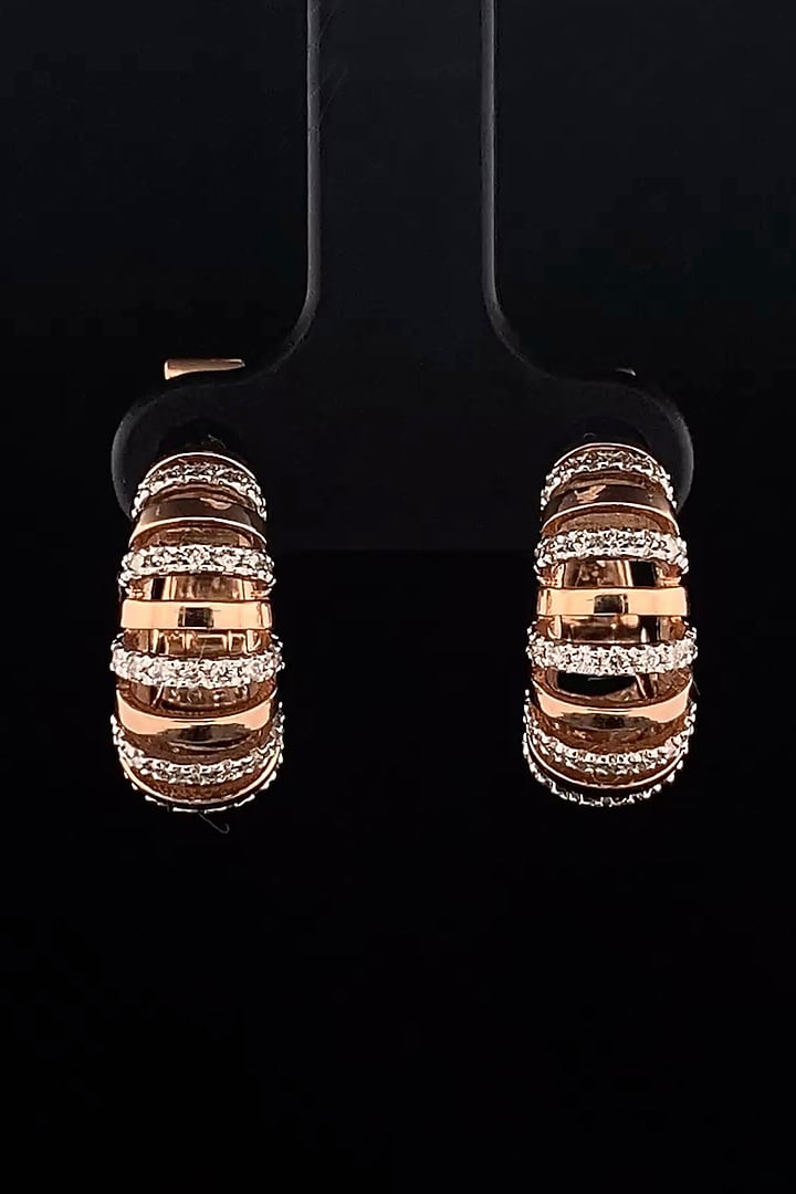 18kt Rose Gold Finish Layered Diamond Hoop Earrings by Zewar By Valchandson jewellers at Pernia's Pop Up Shop