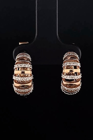 18kt Rose Gold Finish Layered Diamond Hoop Earrings by Zewar By Valchandson jewellers