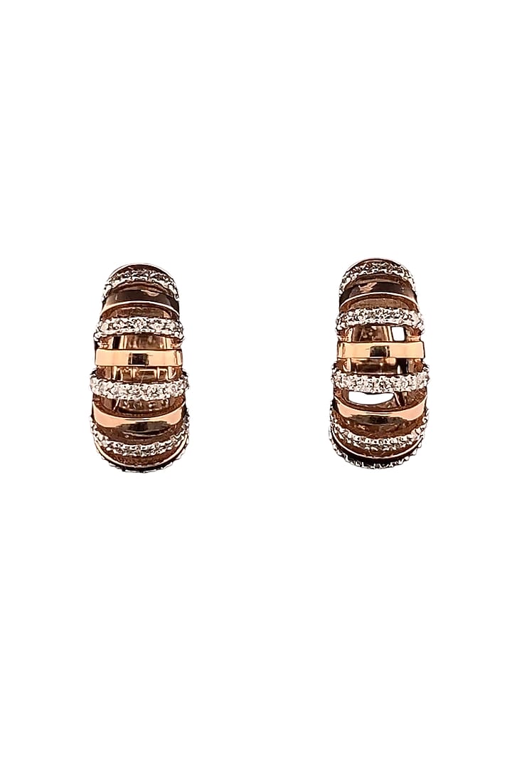 18kt Rose Gold Finish Layered Diamond Hoop Earrings by Zewar By Valchandson jewellers at Pernia's Pop Up Shop