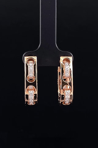 18kt Rose Gold Finish Diamond Huggie Hoop Earrings by Zewar By Valchandson jewellers