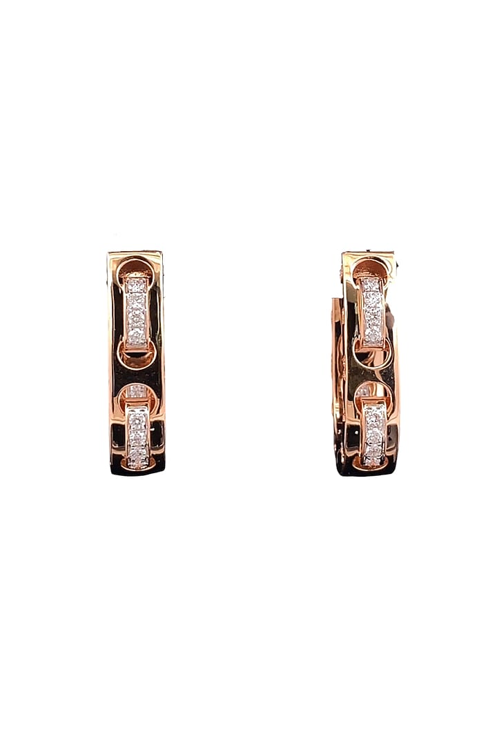 18kt Rose Gold Finish Diamond Huggie Hoop Earrings by Zewar By Valchandson jewellers at Pernia's Pop Up Shop