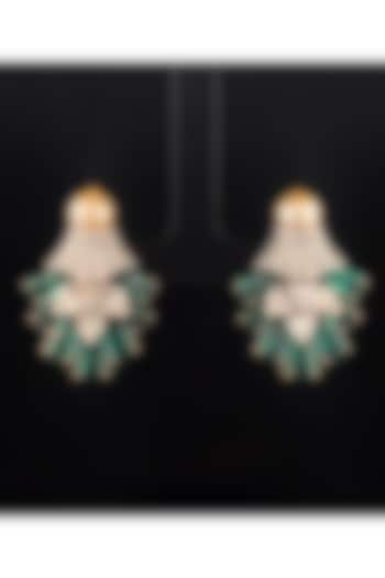 18kt Two-Tone Finish Emerald & Diamond Stud Earrings by Zewar By Valchandson jewellers at Pernia's Pop Up Shop