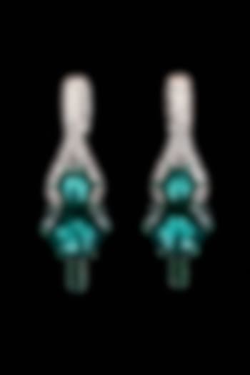 18kt White Gold Finish Diamond & Emerald Hoop Earrings by Zewar By Valchandson jewellers at Pernia's Pop Up Shop