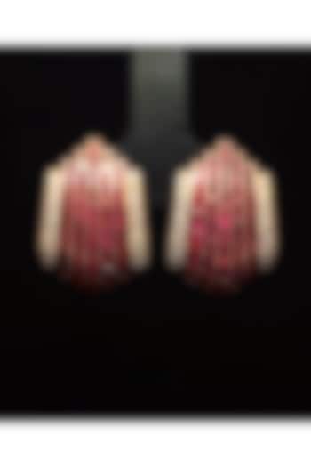 14kt Rose Gold Finish Diamond & Ruby Fan-Shaped Hoop Earrings by Zewar By Valchandson jewellers at Pernia's Pop Up Shop