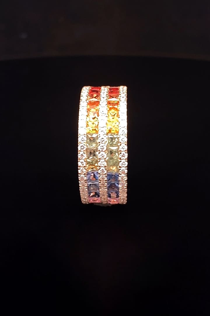 18kt Rose Gold Finish Diamond & Multi-Colored Sapphire Ring by Zewar By Valchandson jewellers at Pernia's Pop Up Shop