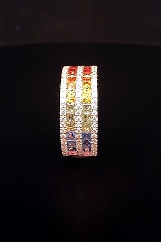 18kt Rose Gold Finish Diamond & Multi-Colored Sapphire Ring by Zewar By Valchandson jewellers