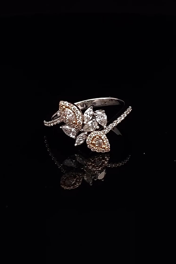 18kt Two-Tone Finish Marquise & Pear-Cut Diamond Floral Ring by Zewar By Valchandson jewellers at Pernia's Pop Up Shop
