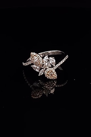 18kt Two-Tone Finish Marquise & Pear-Cut Diamond Floral Ring by Zewar By Valchandson jewellers
