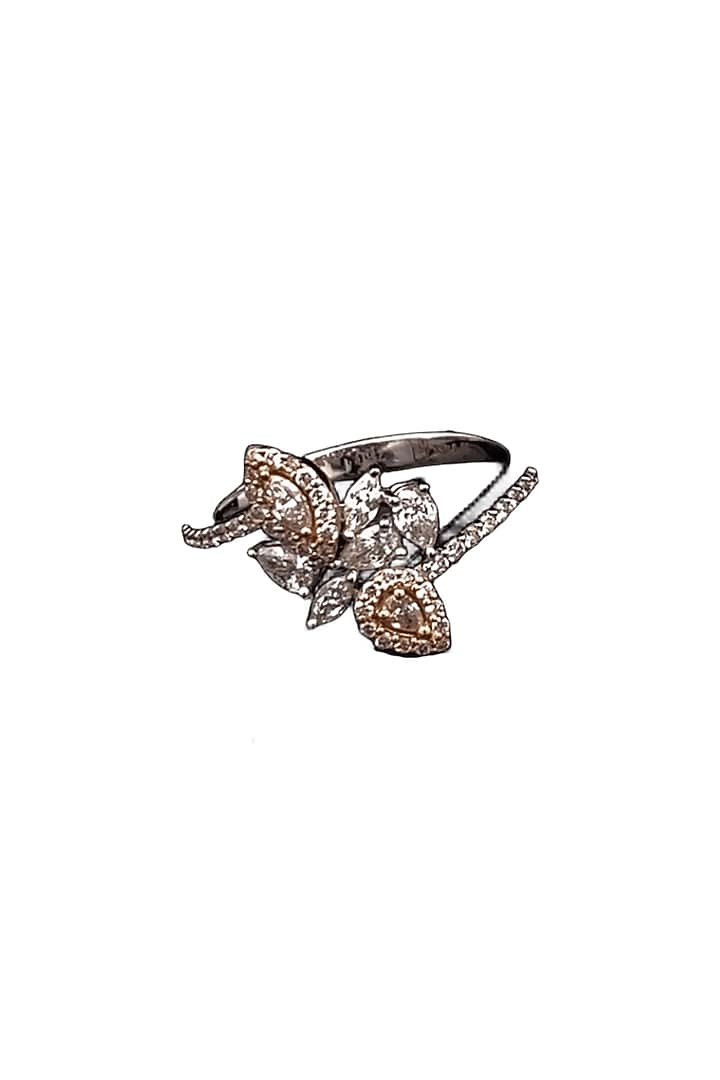 18kt Two-Tone Finish Marquise & Pear-Cut Diamond Floral Ring by Zewar By Valchandson jewellers at Pernia's Pop Up Shop