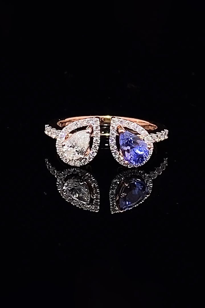 14kt Rose Gold Finish Diamond & Tanzanite Stone Ring by Zewar By Valchandson jewellers at Pernia's Pop Up Shop