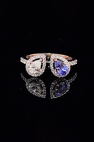 14kt Rose Gold Finish Diamond & Tanzanite Stone Ring by Zewar By Valchandson jewellers