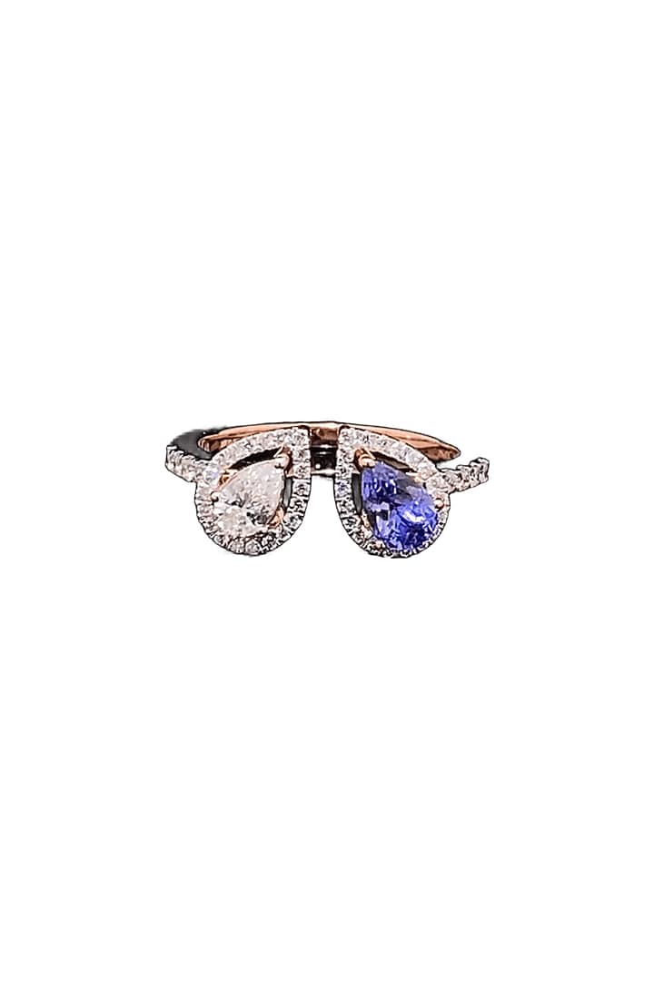 14kt Rose Gold Finish Diamond & Tanzanite Stone Ring by Zewar By Valchandson jewellers at Pernia's Pop Up Shop