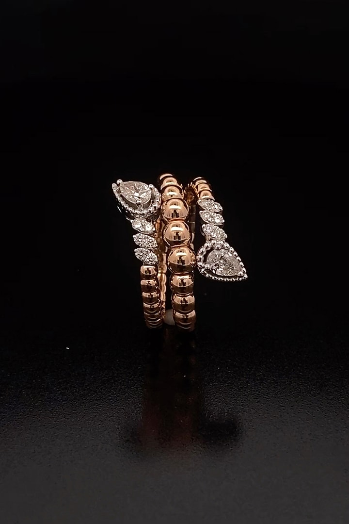 18kt Rose Gold Finish Pear-Cut Diamond Beaded Stackable Ring by Zewar By Valchandson jewellers at Pernia's Pop Up Shop