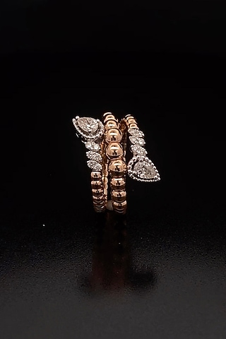 18kt Rose Gold Finish Pear-Cut Diamond Beaded Stackable Ring by Zewar By Valchandson jewellers