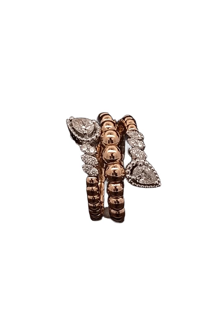 18kt Rose Gold Finish Pear-Cut Diamond Beaded Stackable Ring by Zewar By Valchandson jewellers at Pernia's Pop Up Shop