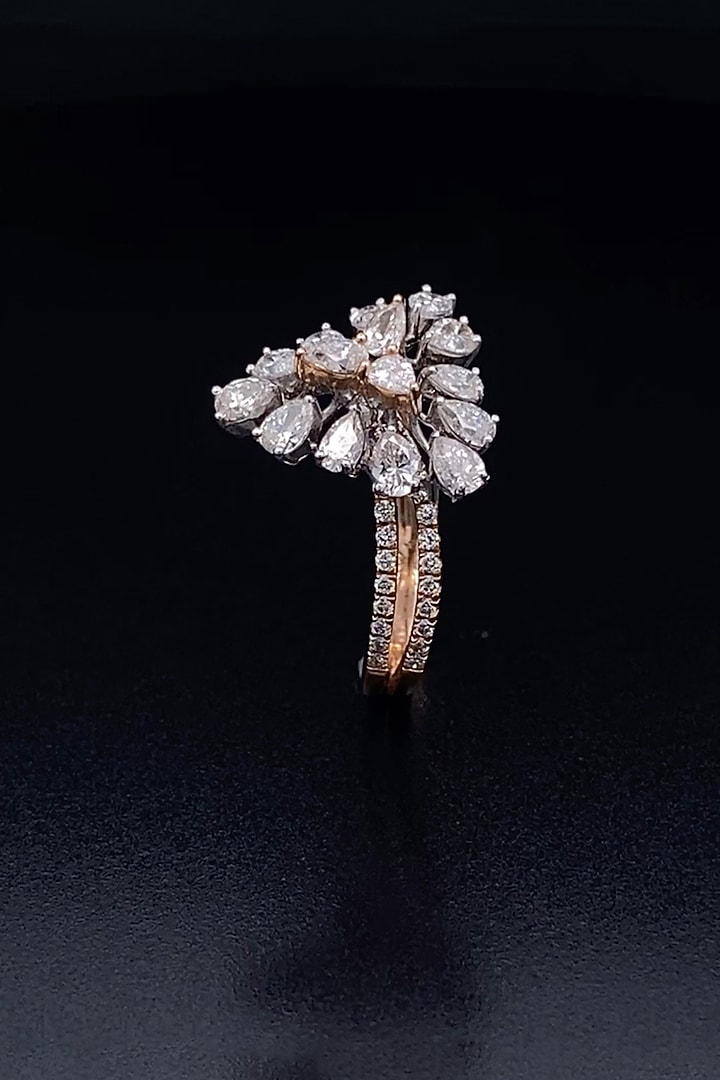 18kt Rose Gold Finish Marquise-Cut Diamond Ring by Zewar By Valchandson jewellers at Pernia's Pop Up Shop
