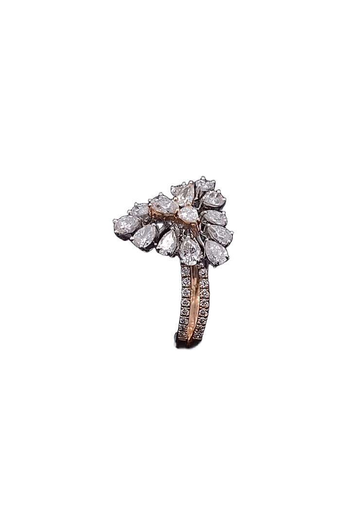18kt Rose Gold Finish Marquise-Cut Diamond Ring by Zewar By Valchandson jewellers at Pernia's Pop Up Shop