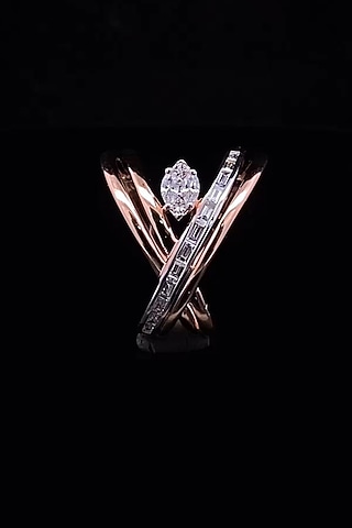 18kt Rose Gold Finish Marquise-Cut Diamond Crossover X- Ring by Zewar By Valchandson jewellers
