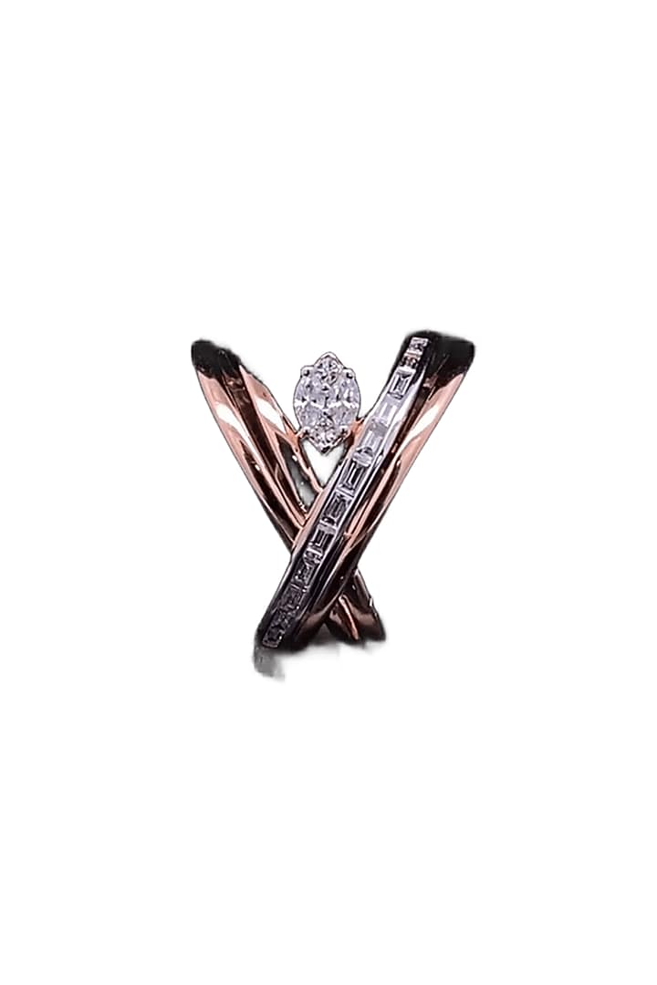 18kt Rose Gold Finish Marquise-Cut Diamond Crossover X- Ring by Zewar By Valchandson jewellers at Pernia's Pop Up Shop