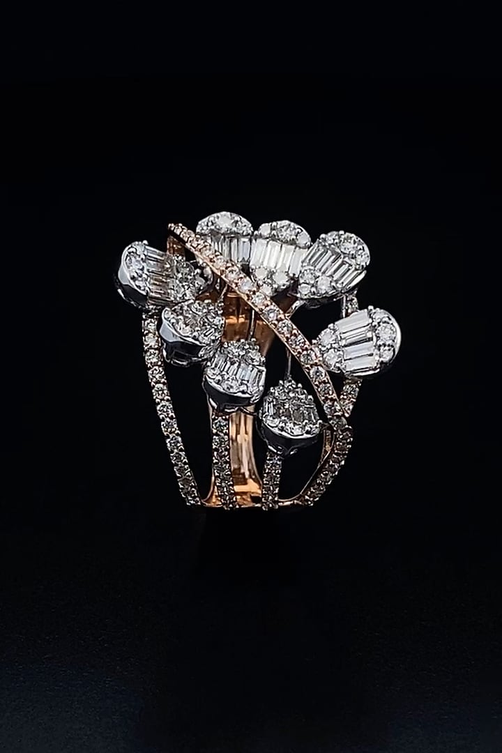 18kt Two-Tone Finish Baguette & Round-Shaped Cocktail Ring by Zewar By Valchandson jewellers at Pernia's Pop Up Shop