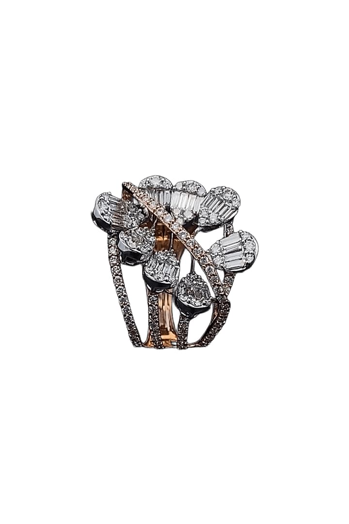 18kt Two-Tone Finish Baguette & Round-Shaped Cocktail Ring by Zewar By Valchandson jewellers at Pernia's Pop Up Shop