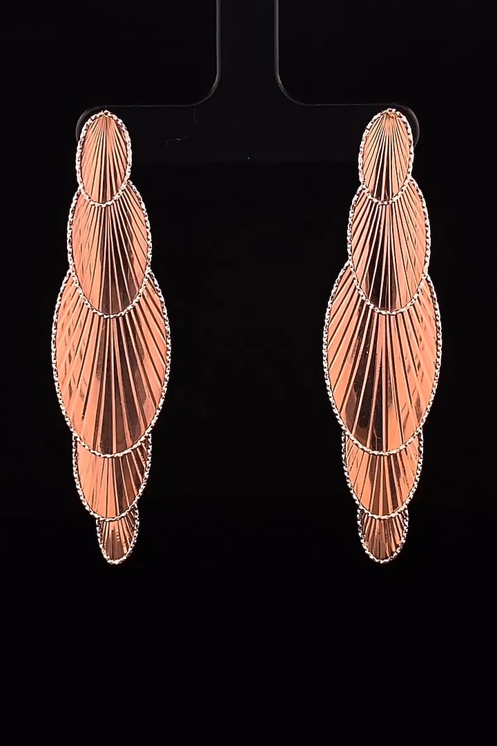 18kt Rose Gold Finish Textured Floral Dangler Earrings by Zewar By Valchandson jewellers at Pernia's Pop Up Shop