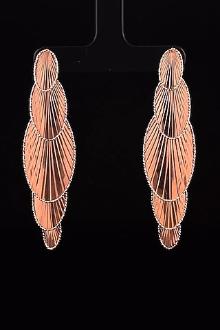 18kt Rose Gold Finish Textured Floral Dangler Earrings by Zewar By Valchandson jewellers