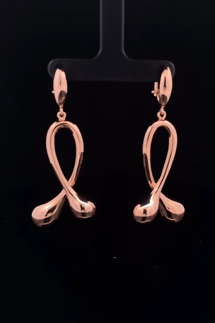 18kt Rose Gold Finish Loop Ribbon Drop Earrings by Zewar By Valchandson jewellers at Pernia's Pop Up Shop