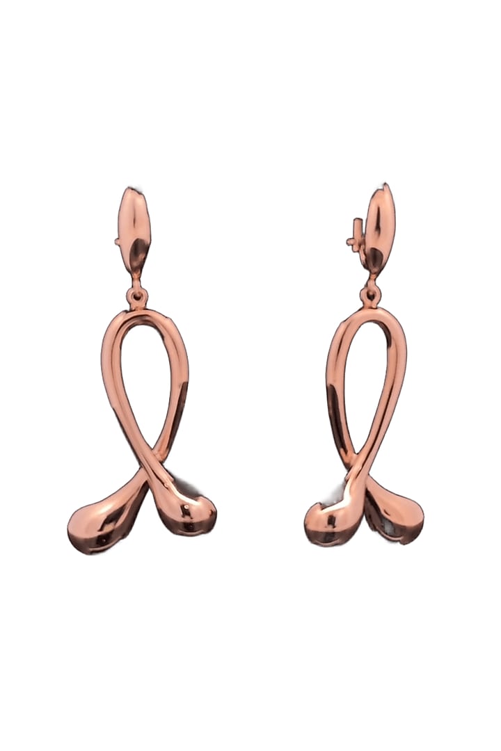 18kt Rose Gold Finish Loop Ribbon Drop Earrings by Zewar By Valchandson jewellers at Pernia's Pop Up Shop