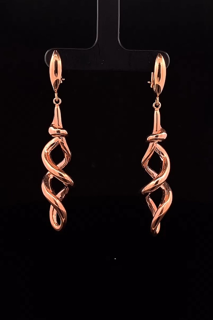18kt Rose Gold Finish Twisted Helix Drop Earrings by Zewar By Valchandson jewellers at Pernia's Pop Up Shop