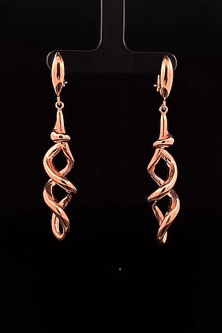 18kt Rose Gold Finish Twisted Helix Drop Earrings by Zewar By Valchandson jewellers